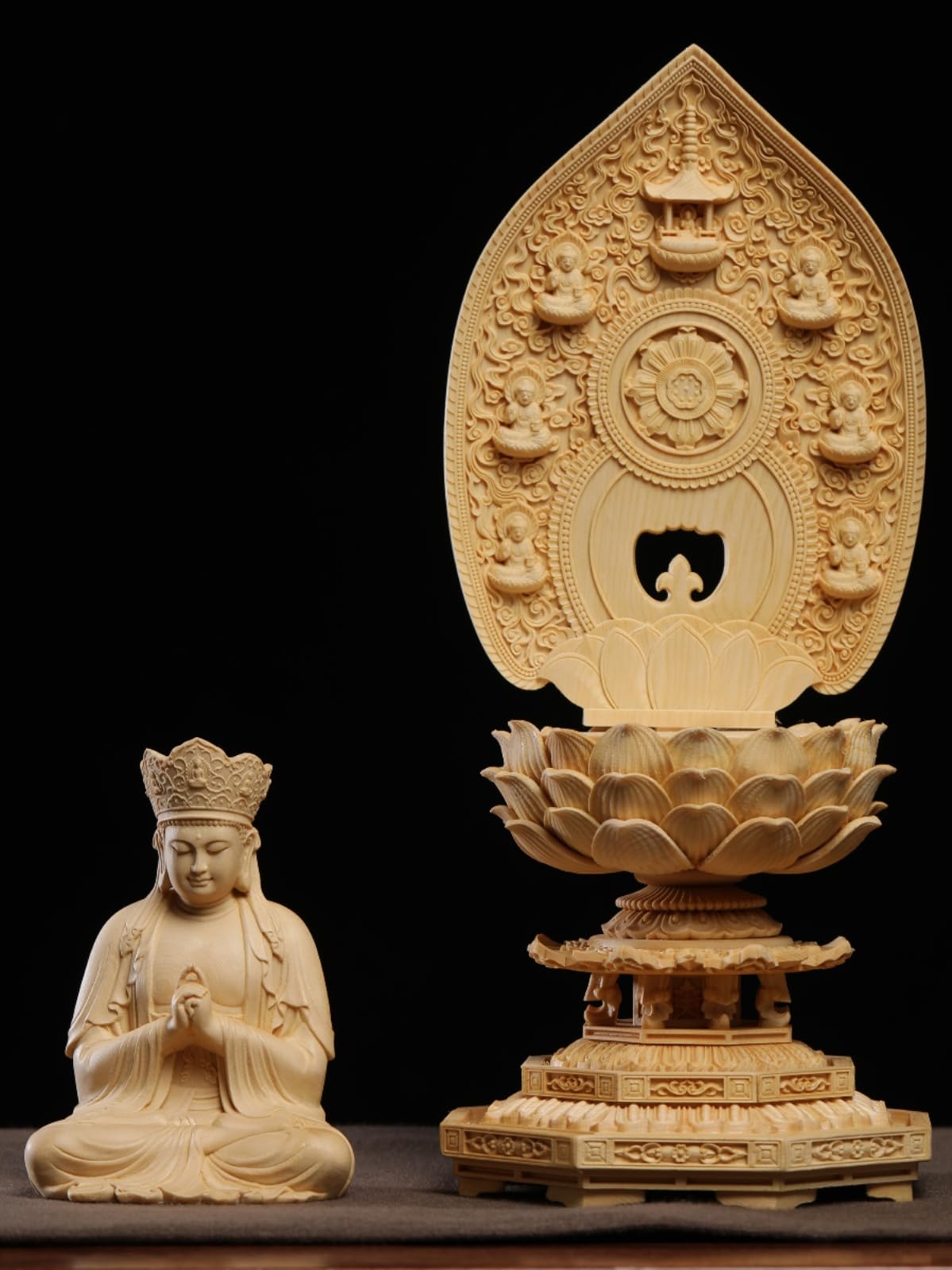 Amazon｜仏像 盧遮那仏/盧舎那仏 仏像 胎蔵界 木彫り 桧木製 飛天光背